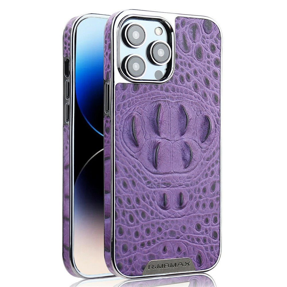 RMBMAX M2 for iPhone 15 Pro Max Case Crocodile Pattern Genuine Cow Leather Shock-Absorbent Phone Back Cover