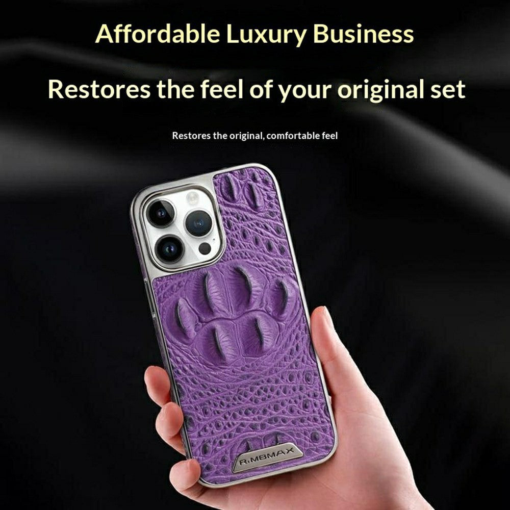 RMBMAX M2 for iPhone 15 Pro Max Case Crocodile Pattern Genuine Cow Leather Shock-Absorbent Phone Back Cover