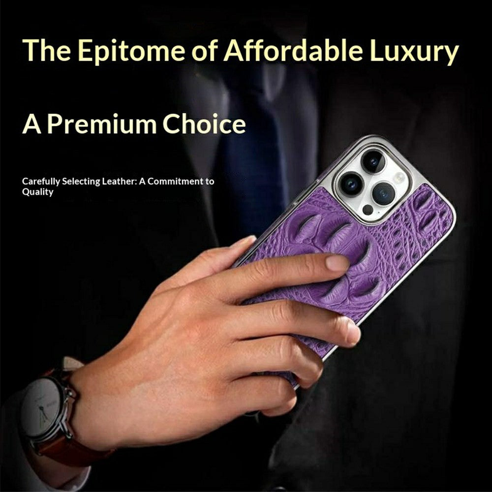 RMBMAX M2 for iPhone 15 Pro Max Case Crocodile Pattern Genuine Cow Leather Shock-Absorbent Phone Back Cover