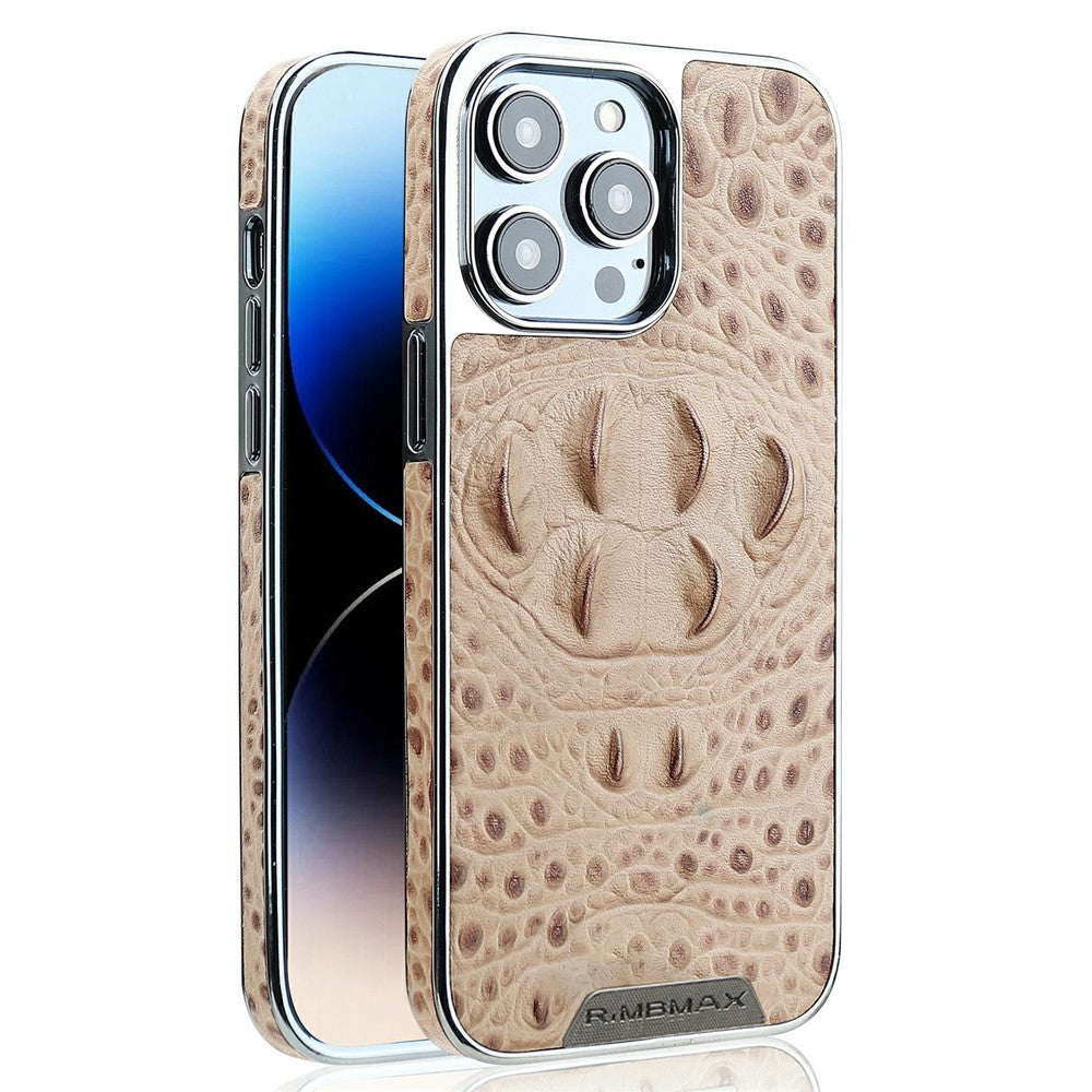 RMBMAX M2 for iPhone 15 Pro Max Case Crocodile Pattern Genuine Cow Leather Shock-Absorbent Phone Back Cover