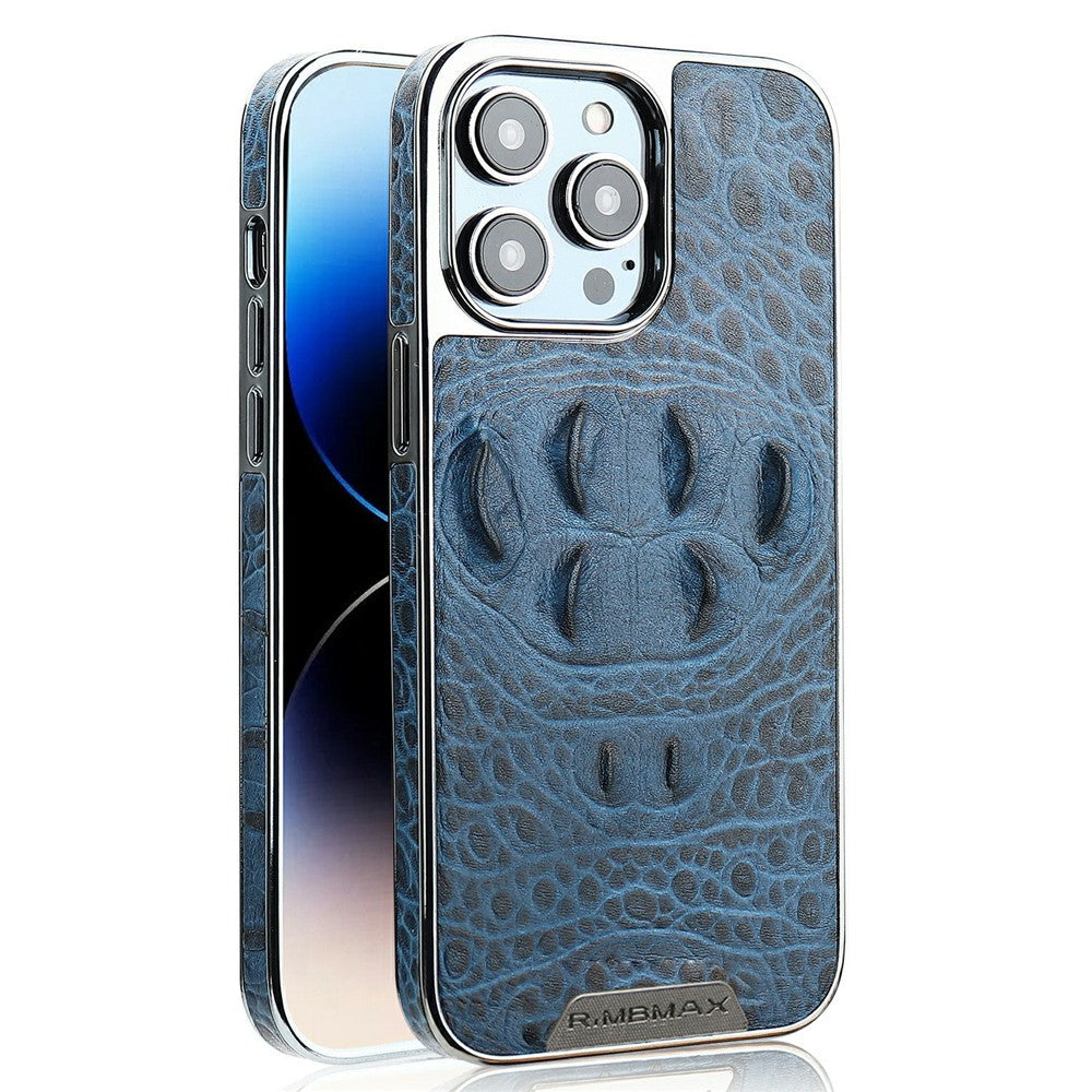 RMBMAX M2 for iPhone 15 Pro Max Case Crocodile Pattern Genuine Cow Leather Shock-Absorbent Phone Back Cover