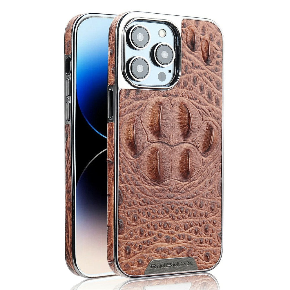 RMBMAX M2 for iPhone 15 Pro Max Case Crocodile Pattern Genuine Cow Leather Shock-Absorbent Phone Back Cover