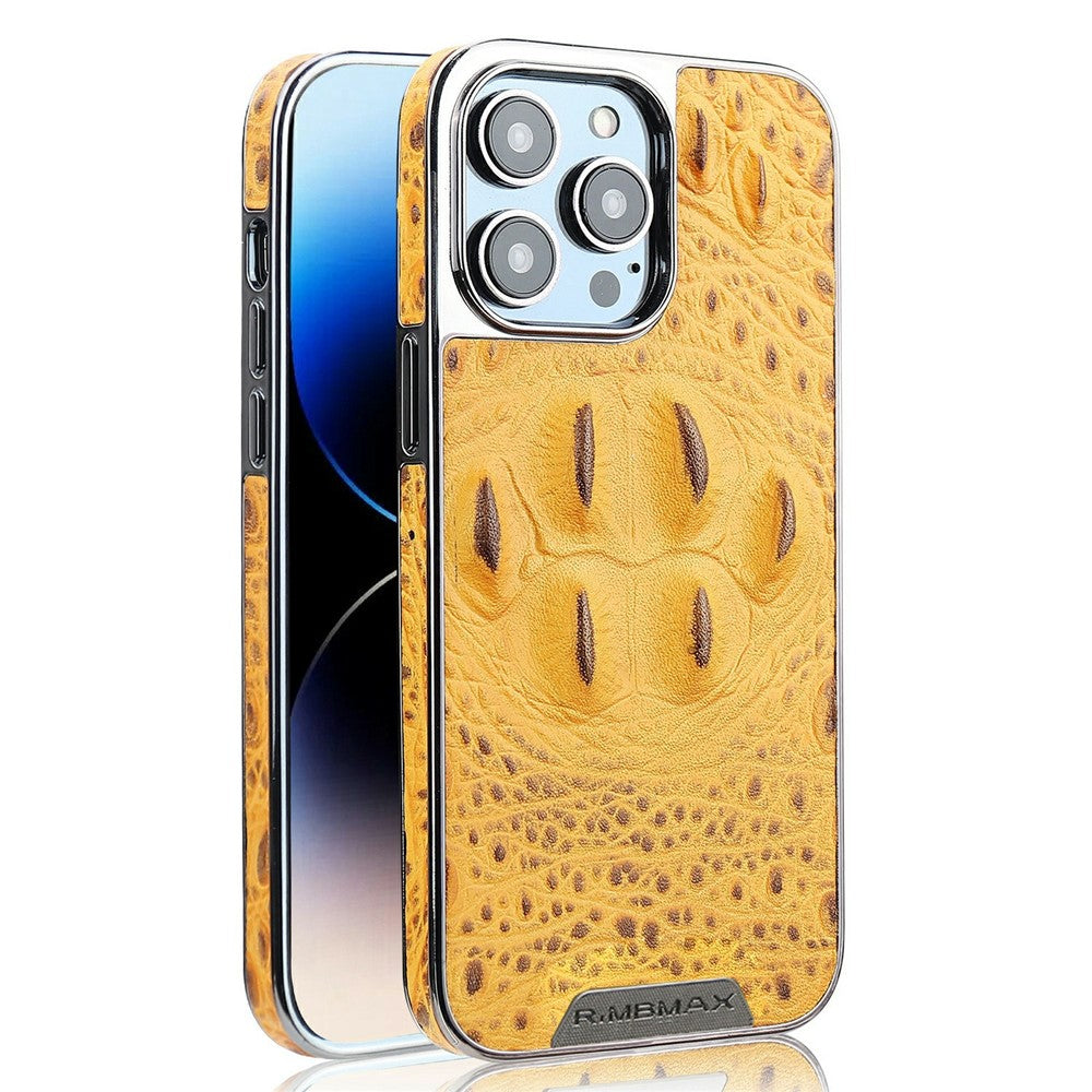 RMBMAX M2 for iPhone 14 Pro Max Case Crocodile Pattern Genuine Cow Leather Shock-Absorbent Phone Back Cover