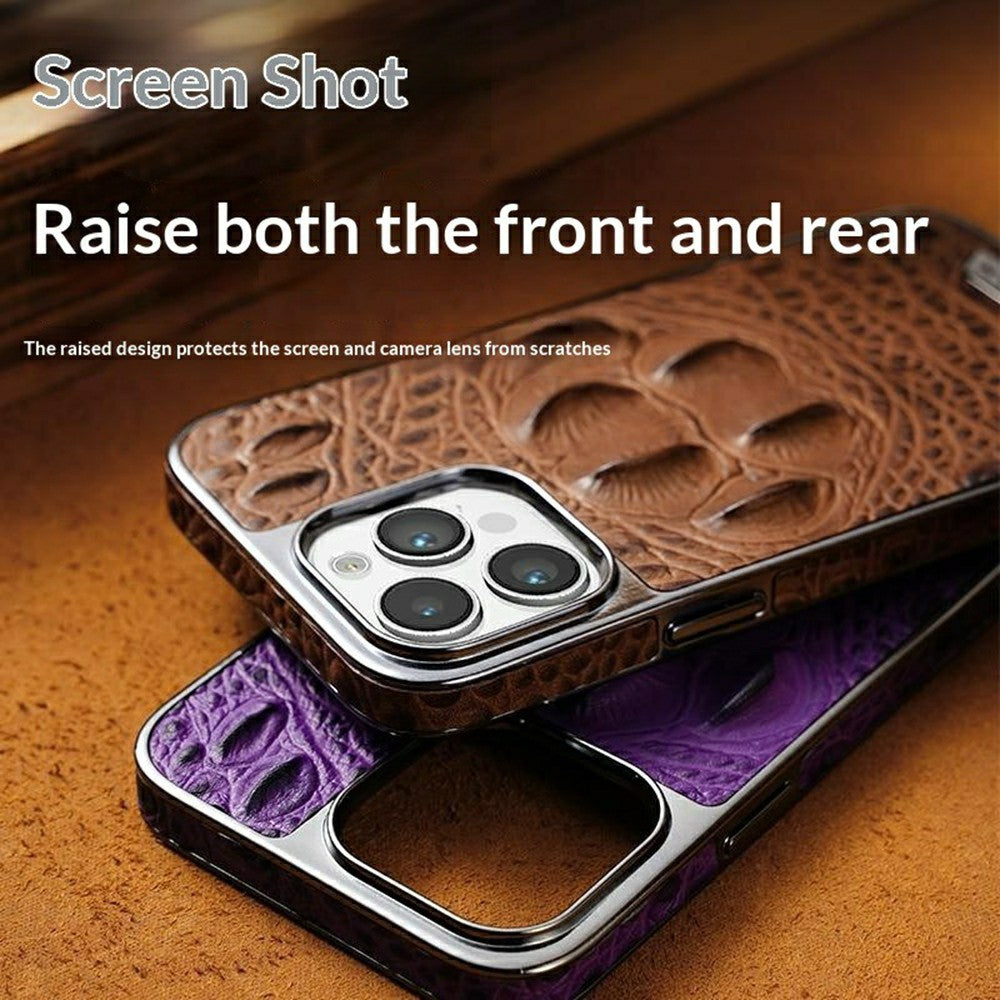 RMBMAX M2 for iPhone 13 Pro Case Crocodile Pattern Genuine Cow Leather Shock-Absorbent Phone Back Cover