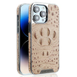 RMBMAX M2 for iPhone 13 Pro Case Crocodile Pattern Genuine Cow Leather Shock-Absorbent Phone Back Cover