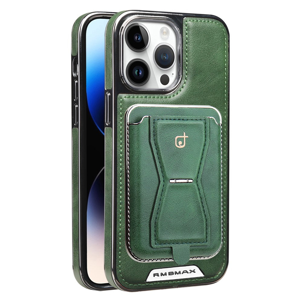 RIMBMAX P95 til iPhone 15 Pro Max Magnetisk Cover Kortetui Kickstand Læder + PC + TPU Telefoncover