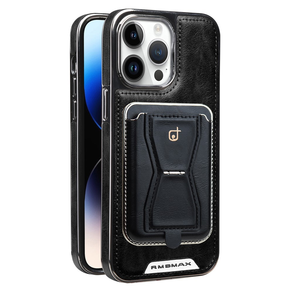 RIMBMAX P95 for iPhone 15 Pro Magnetic Case Card Holder Kickstand Leather + PC + TPU Phone Cover