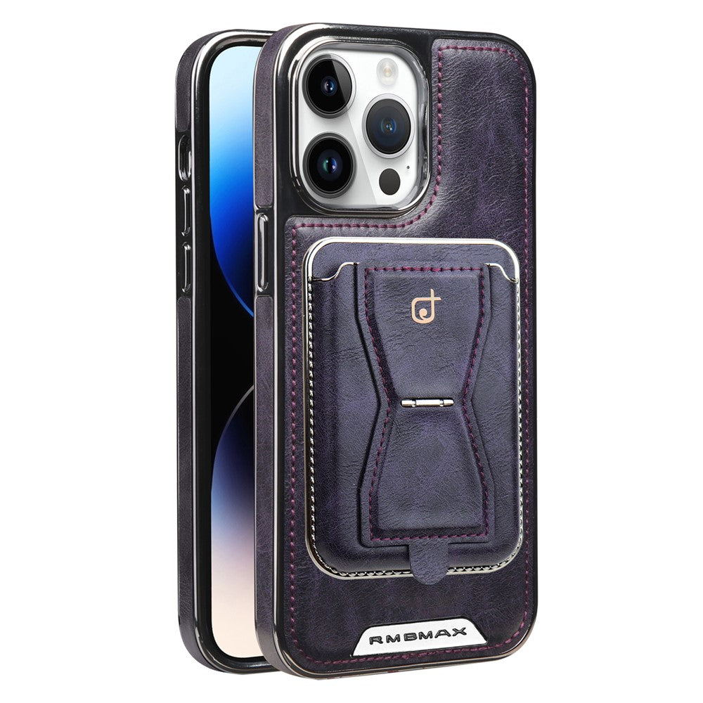 RIMBMAX P95 for iPhone 14 Pro Magnetic Case Card Holder Kickstand Leather + PC + TPU Phone Cover