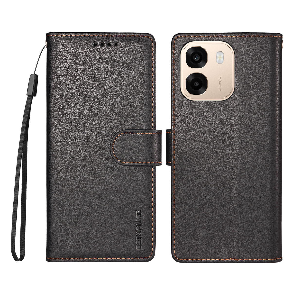 BETOPNICE for Oppo A6x 4G / Oppo A6x 5G (India) / Oppo A6c 4G / Oppo A6t 4G / Oppo A6t 5G / Oppo A6 4G / Oppo A6 5G / Oppo A6 Pro 5G (India) / Oppo A6k 5G / Oppo A6x 5G 006 Case RFID Blocking Wallet Stand Leather Phone Cover with Wrist Strap