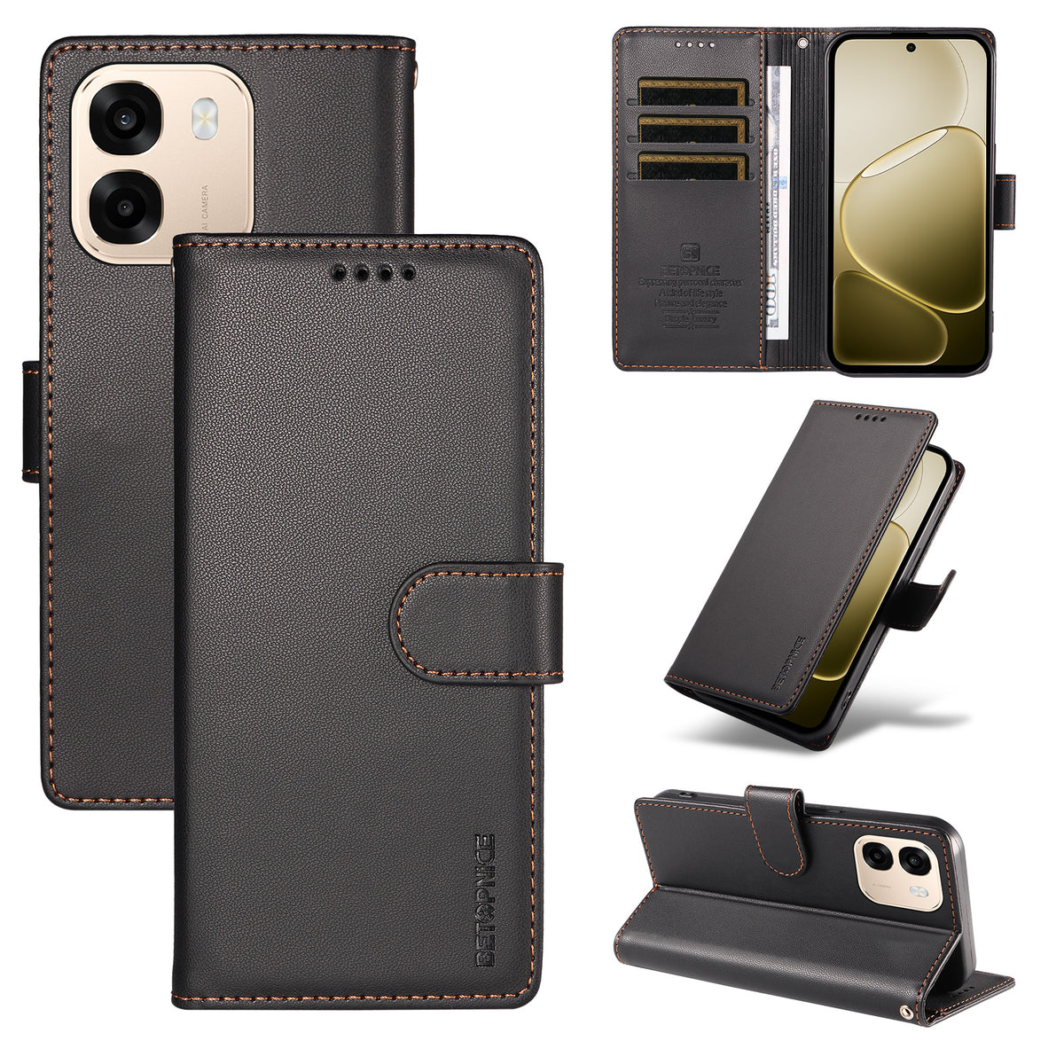 BETOPNICE for Oppo A6x 4G / Oppo A6x 5G (India) / Oppo A6c 4G / Oppo A6t 4G / Oppo A6t 5G / Oppo A6 4G / Oppo A6 5G / Oppo A6 Pro 5G (India) / Oppo A6k 5G / Oppo A6x 5G 006 Case RFID Blocking Wallet Stand Leather Phone Cover with Wrist Strap