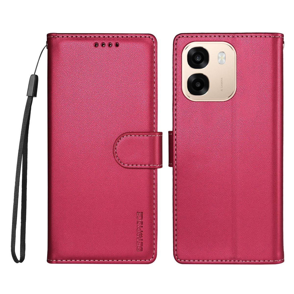 BETOPNICE for Oppo A6x 4G / Oppo A6x 5G (India) / Oppo A6c 4G / Oppo A6t 4G / Oppo A6t 5G / Oppo A6 4G / Oppo A6 5G / Oppo A6 Pro 5G (India) / Oppo A6k 5G / Oppo A6x 5G 006 Case RFID Blocking Wallet Stand Leather Phone Cover with Wrist Strap