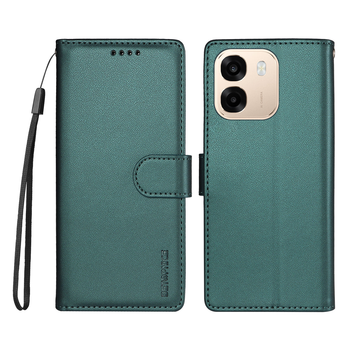 BETOPNICE for Oppo A6x 4G / Oppo A6x 5G (India) / Oppo A6c 4G / Oppo A6t 4G / Oppo A6t 5G / Oppo A6 4G / Oppo A6 5G / Oppo A6 Pro 5G (India) / Oppo A6k 5G / Oppo A6x 5G 006 Case RFID Blocking Wallet Stand Leather Phone Cover with Wrist Strap