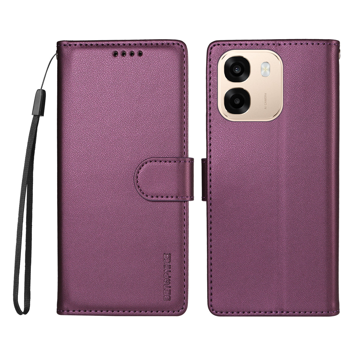 BETOPNICE for Oppo A6x 4G / Oppo A6x 5G (India) / Oppo A6c 4G / Oppo A6t 4G / Oppo A6t 5G / Oppo A6 4G / Oppo A6 5G / Oppo A6 Pro 5G (India) / Oppo A6k 5G / Oppo A6x 5G 006 Case RFID Blocking Wallet Stand Leather Phone Cover with Wrist Strap