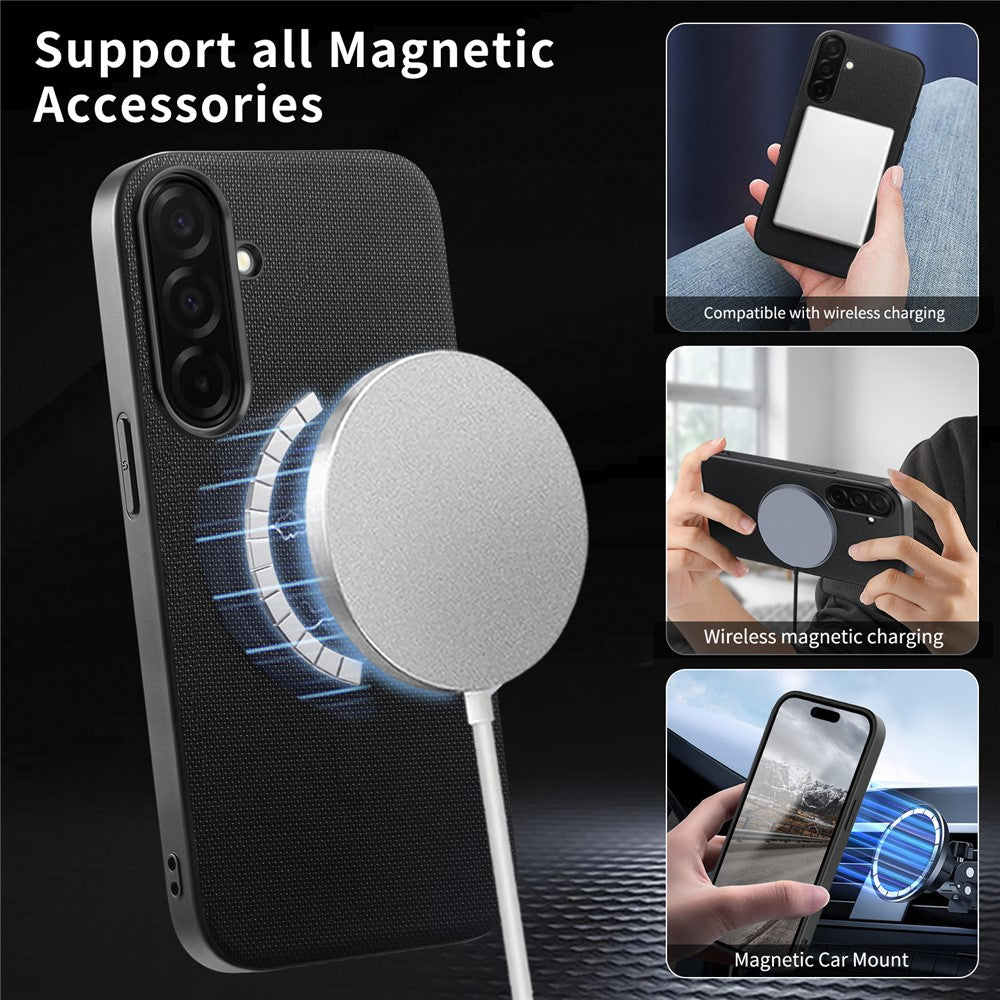 Til Samsung Galaxy A55 5G Magnetisk Cover Fint Gitter Tekstur Læder + PC + TPU Telefoncover