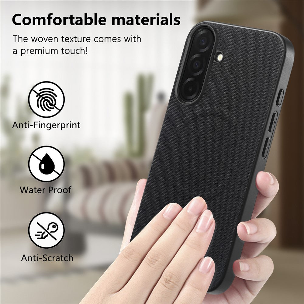 Til Samsung Galaxy A55 5G Magnetisk Cover Fint Gitter Tekstur Læder + PC + TPU Telefoncover