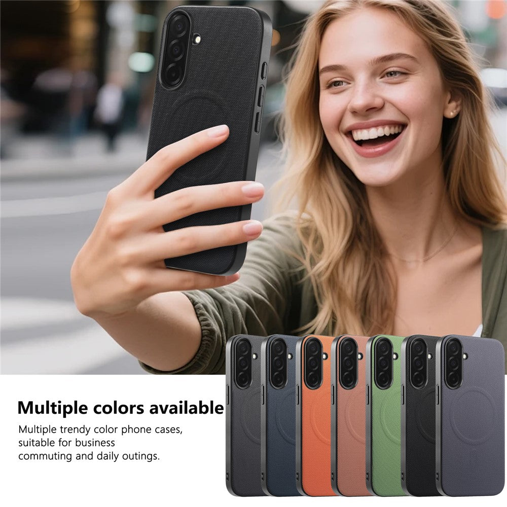 For Samsung Galaxy A27 5G Magnetic Case Fine Grid Texture Leather + PC + TPU Phone Cover