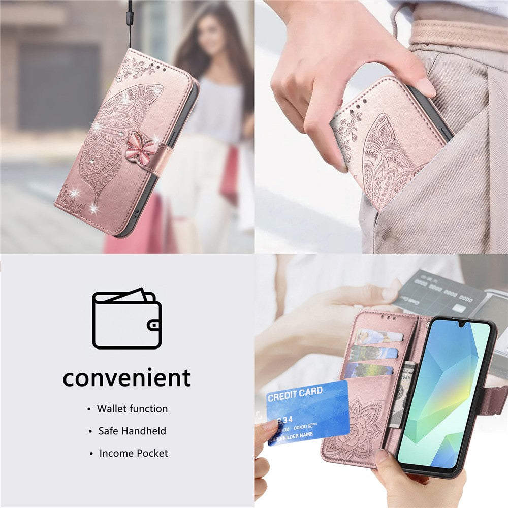 Läderfodral för Xiaomi 17 med härdat glas, strass, fjärilsfodral för mobil