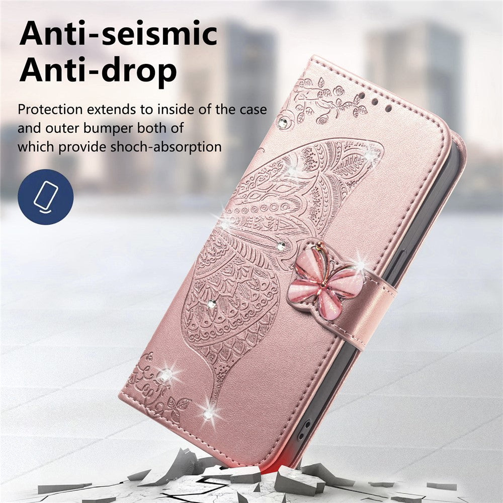 Läderfodral för Xiaomi 17 med härdat glas, strass, fjärilsfodral för mobil