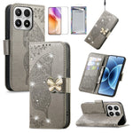 Läderfodral för Xiaomi 17 med härdat glas, strass, fjärilsfodral för mobil