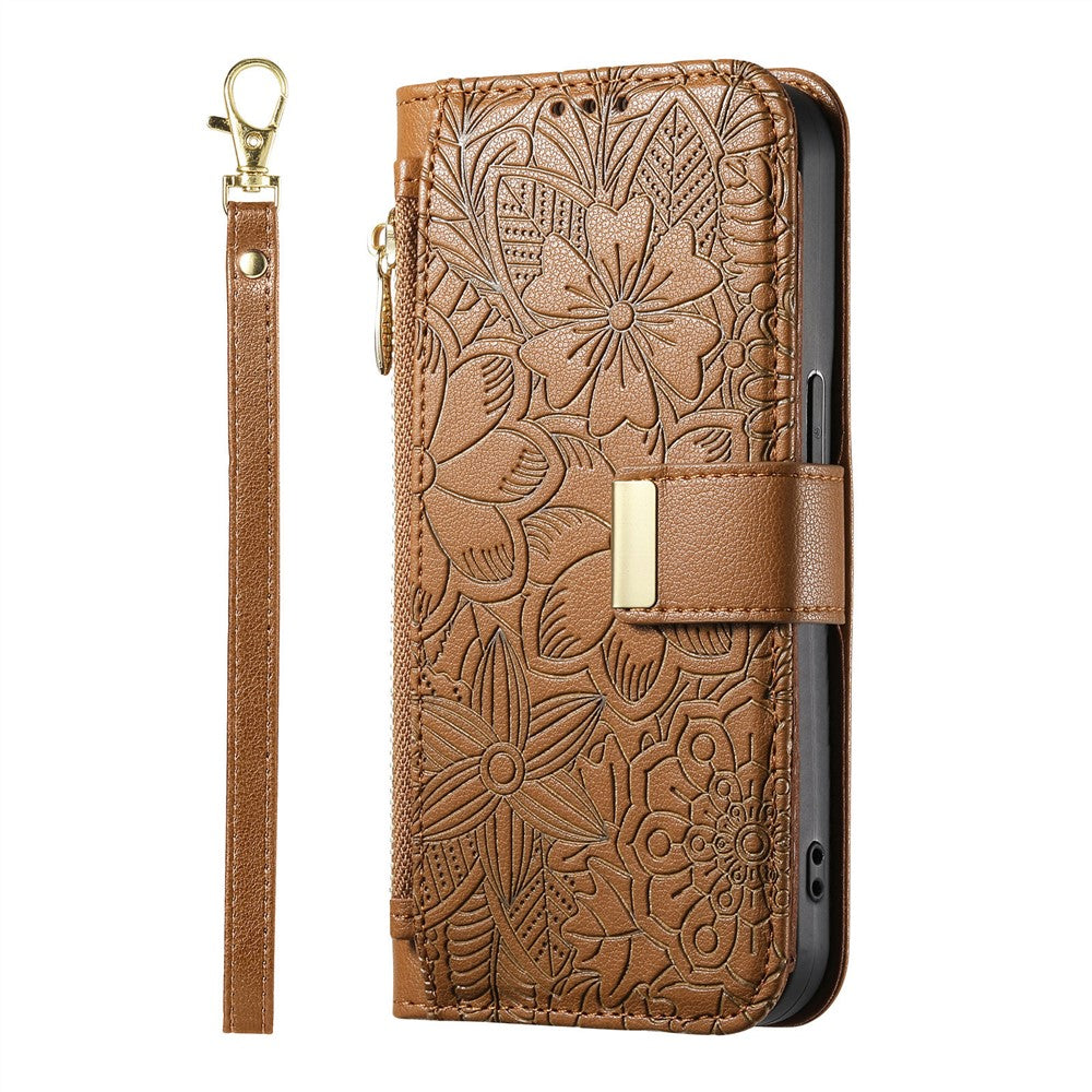For Xiaomi 17 Leather Case with Tempered Glass Flim Flower Leaf Zipper Wallet Phone Cover