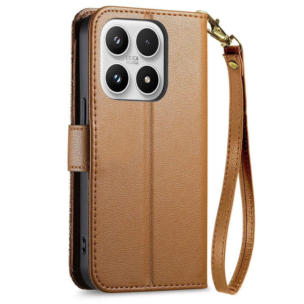 For Xiaomi 17 Leather Case with Tempered Glass Flim Flower Leaf Zipper Wallet Phone Cover