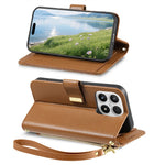 For Xiaomi 17 Leather Case with Tempered Glass Flim Flower Leaf Zipper Wallet Phone Cover