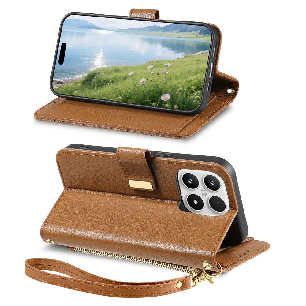 For Xiaomi 17 Leather Case with Tempered Glass Flim Flower Leaf Zipper Wallet Phone Cover