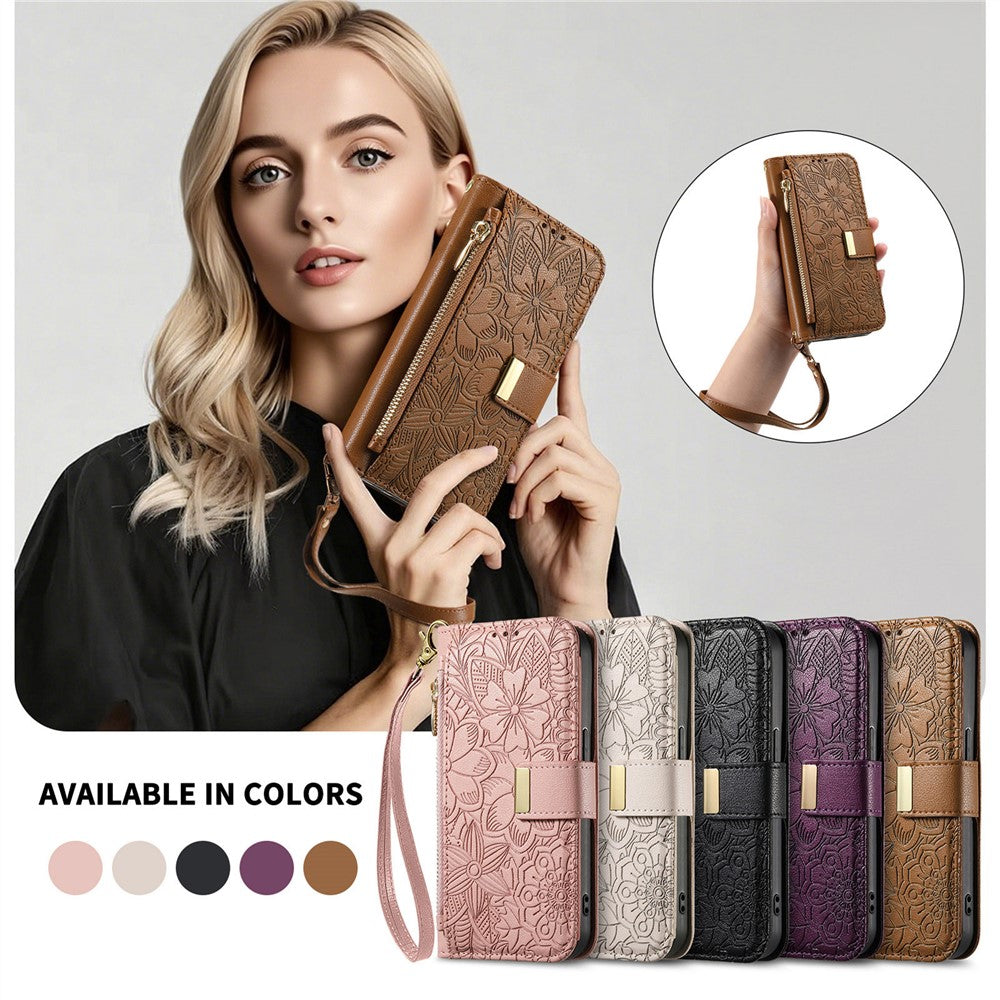 For Xiaomi 17 Leather Case with Tempered Glass Flim Flower Leaf Zipper Wallet Phone Cover