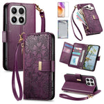 For Xiaomi 17 Leather Case with Tempered Glass Flim Flower Leaf Zipper Wallet Phone Cover