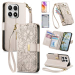 For Xiaomi 17 Leather Case with Tempered Glass Flim Flower Leaf Zipper Wallet Phone Cover