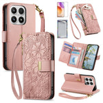 For Xiaomi 17 Leather Case with Tempered Glass Flim Flower Leaf Zipper Wallet Phone Cover