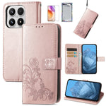 For Xiaomi 17 Case with Tempered Glass Flim Four-Leaf Clover Leather Wallet Phone Cover