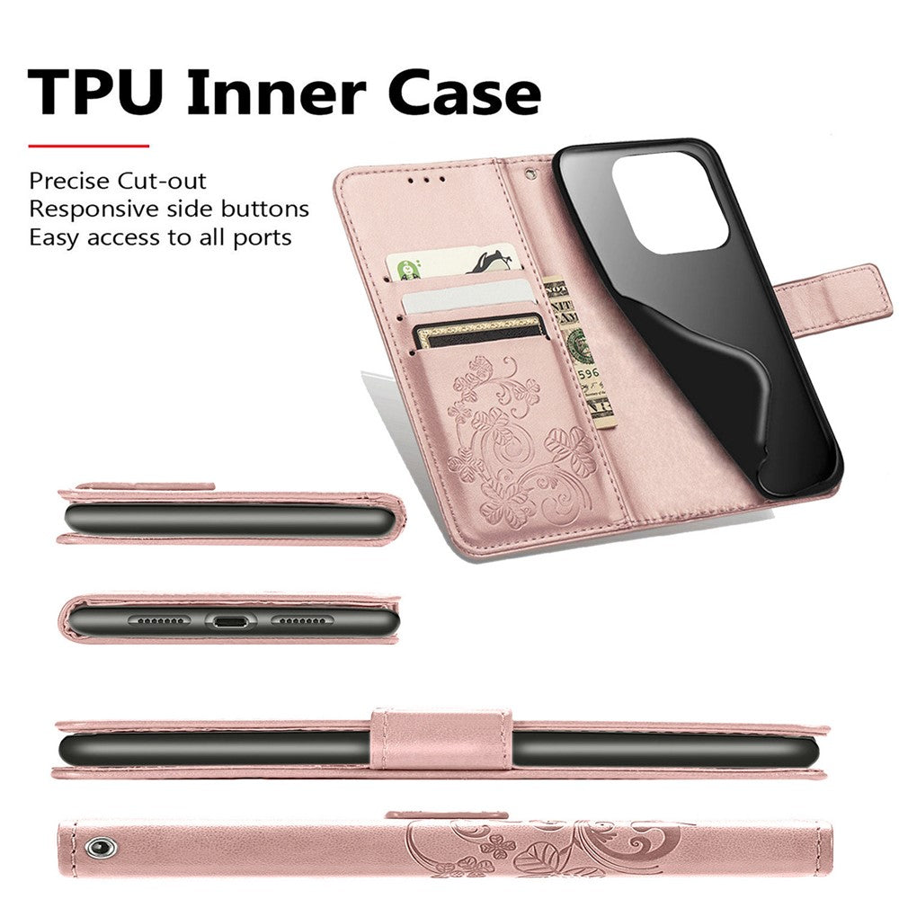 For Xiaomi 17 Case with Tempered Glass Flim Four-Leaf Clover Leather Wallet Phone Cover