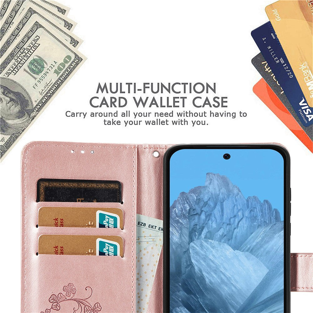 For Xiaomi 17 Case with Tempered Glass Flim Four-Leaf Clover Leather Wallet Phone Cover