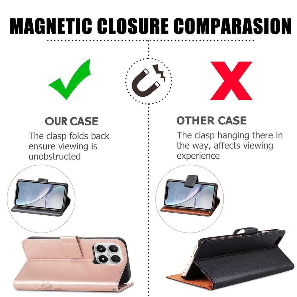 For Xiaomi 17 Case with Tempered Glass Flim Four-Leaf Clover Leather Wallet Phone Cover