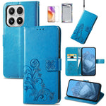 For Xiaomi 17 Case with Tempered Glass Flim Four-Leaf Clover Leather Wallet Phone Cover