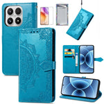 For Xiaomi 17 Leather Case with Tempered Glass Flim Mandala Flower Wallet Phone Cover