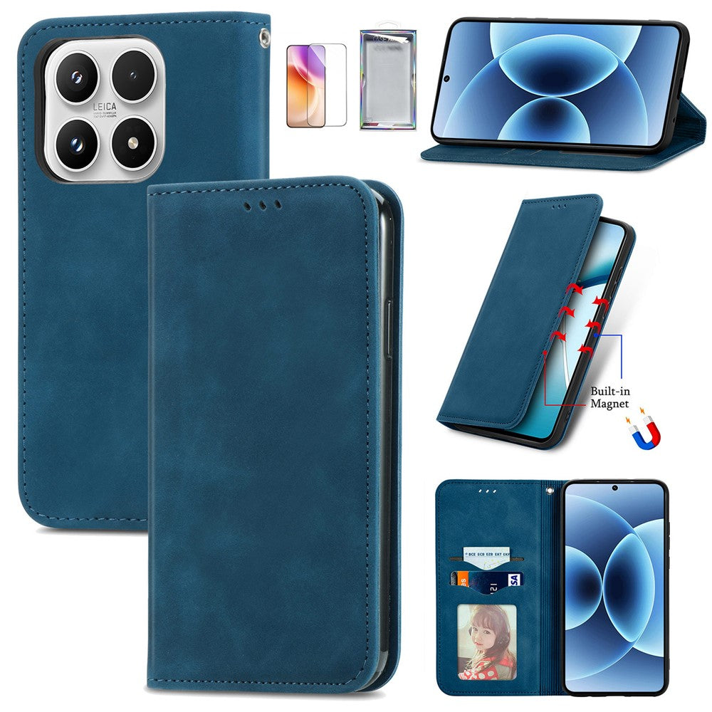 For Xiaomi 17 Leather Case with Tempered Glass Flim Card Holder Magnetic Closing Phone Cover