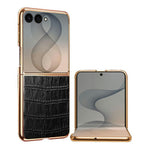 For Samsung Galaxy Z Flip8 Case Crocodile Texture PU Leather + PC Electroplated Phone Cover