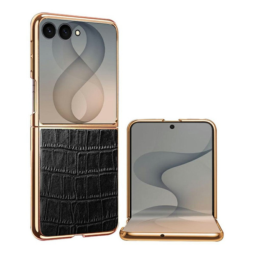 For Samsung Galaxy Z Flip8 Case Crocodile Texture PU Leather + PC Electroplated Phone Cover