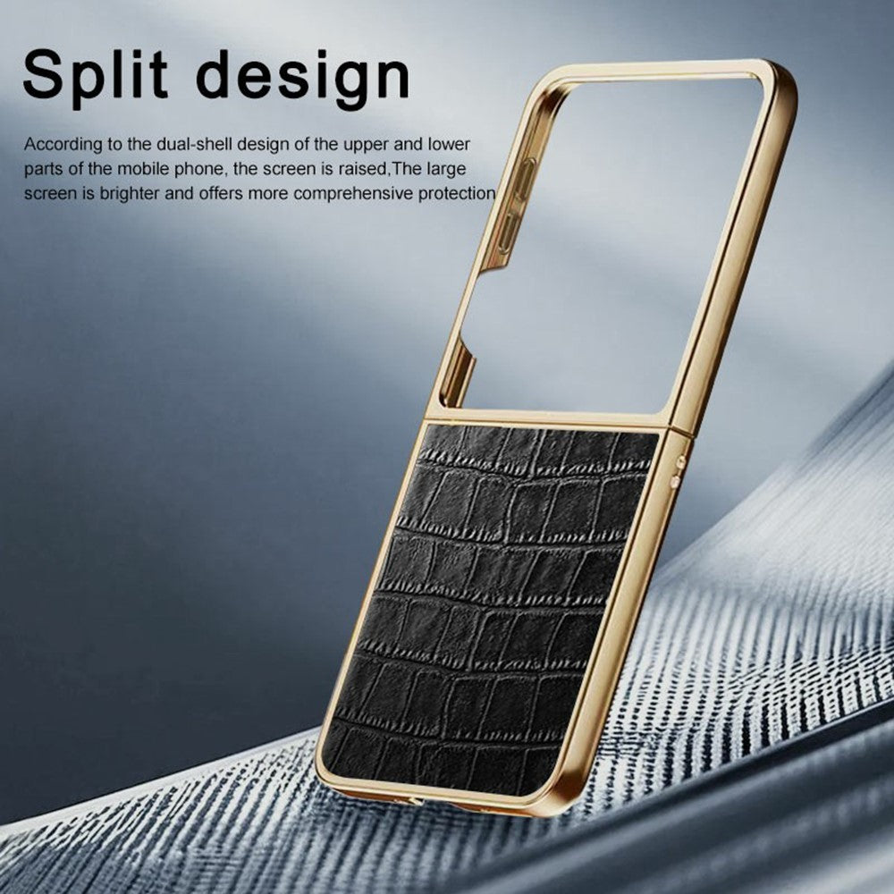 For Samsung Galaxy Z Flip8 Case Crocodile Texture PU Leather + PC Electroplated Phone Cover