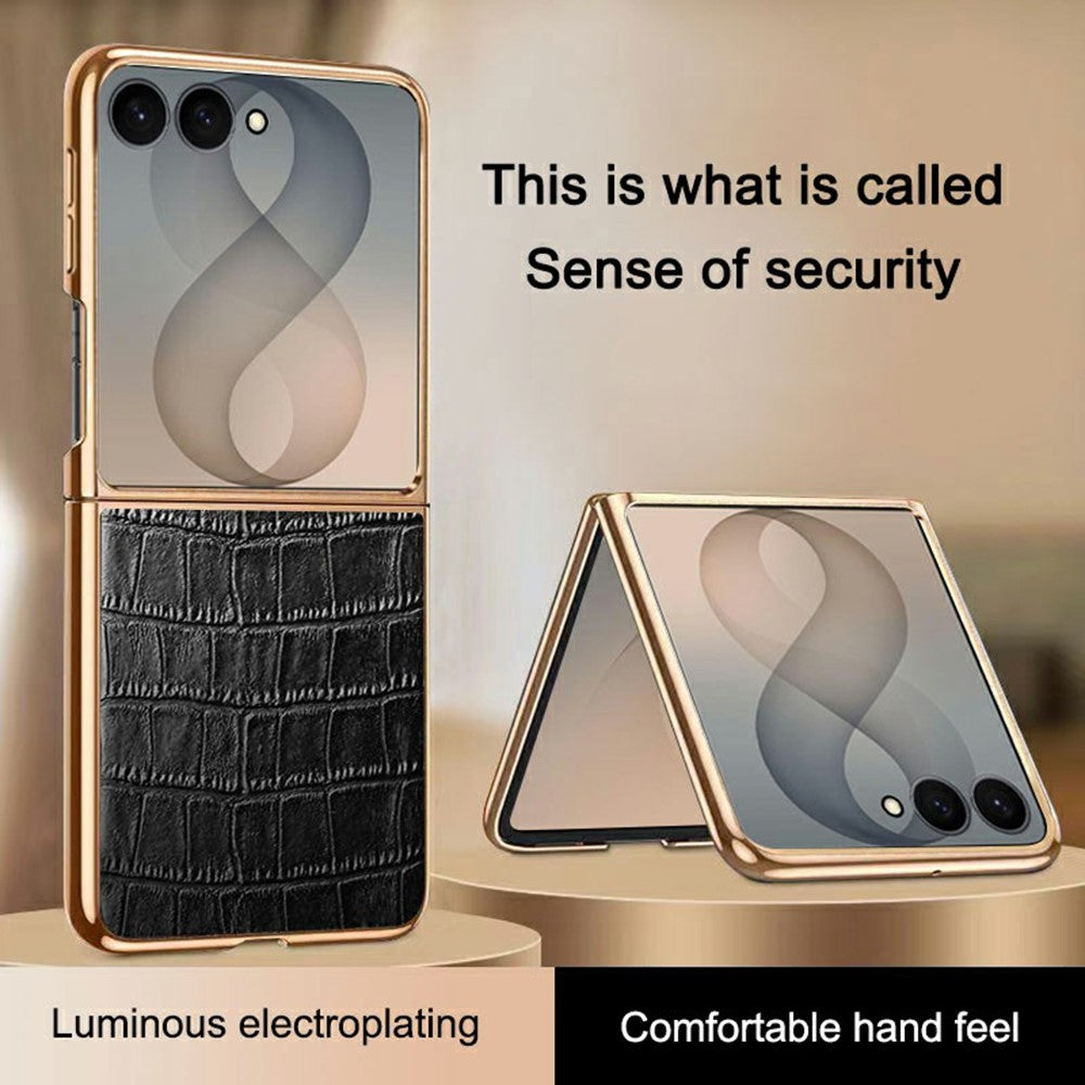 For Samsung Galaxy Z Flip8 Case Crocodile Texture PU Leather + PC Electroplated Phone Cover