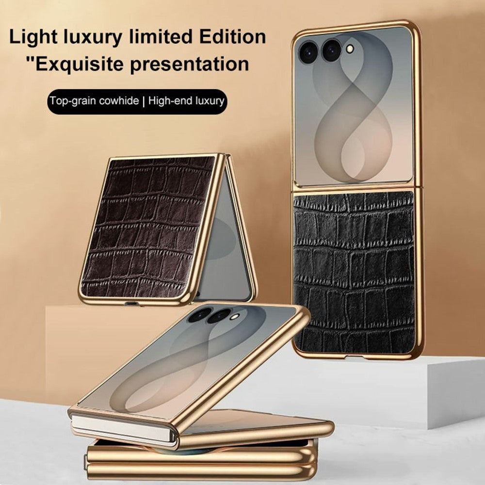 For Samsung Galaxy Z Flip8 Case Crocodile Texture PU Leather + PC Electroplated Phone Cover