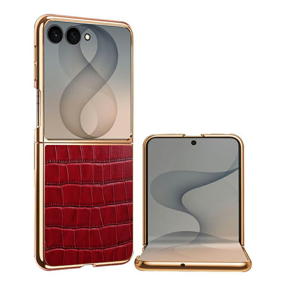 For Samsung Galaxy Z Flip8 Case Crocodile Texture PU Leather + PC Electroplated Phone Cover
