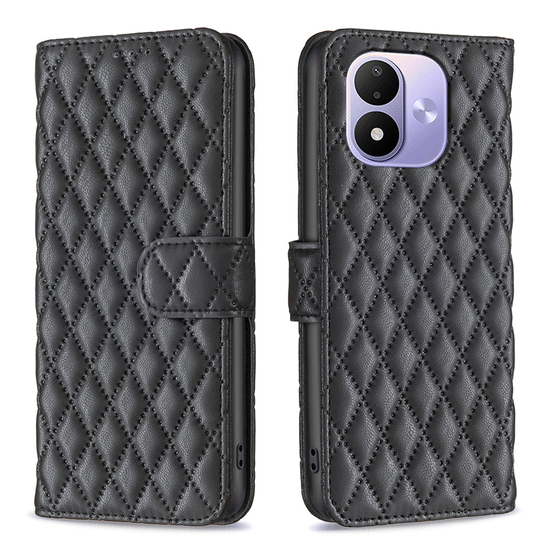 BINFEN COLOR BF Style-14-etui med rombeformet læderetui og stativ til Xiaomi Redmi Note 17 4G (Global) / Note 17 5G (Global) / Note 17 (Indien/Kina) 5G