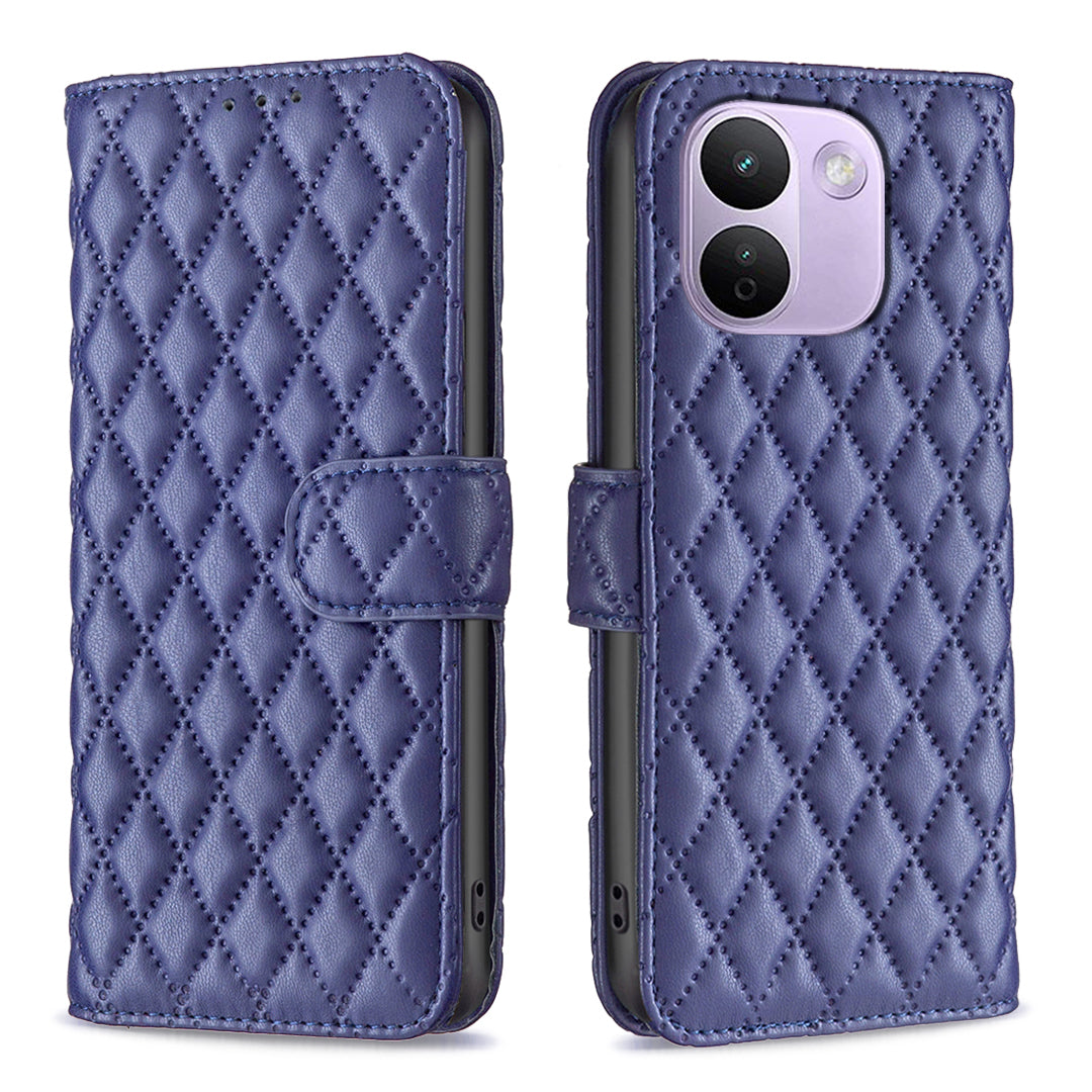 BINFEN COLOR BF Style-14-etui til Xiaomi Redmi Note 17 Pro Max 5G / Xiaomi Redmi Note 17 Pro+ 5G, rhombus-mobilcover i læder med stativ