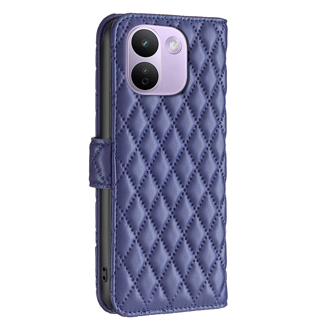 BINFEN COLOR BF Style-14-etui til Xiaomi Redmi Note 17 Pro Max 5G / Xiaomi Redmi Note 17 Pro+ 5G, rhombus-mobilcover i læder med stativ