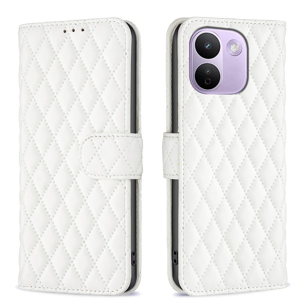 BINFEN COLOR BF Style-14-etui til Xiaomi Redmi Note 17 Pro Max 5G / Xiaomi Redmi Note 17 Pro+ 5G, rhombus-mobilcover i læder med stativ