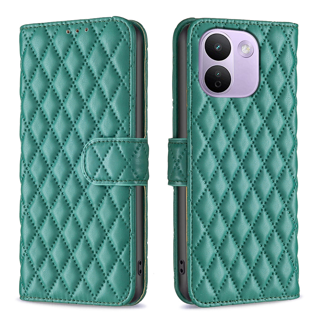 BINFEN COLOR BF Style-14-etui til Xiaomi Redmi Note 17 Pro Max 5G / Xiaomi Redmi Note 17 Pro+ 5G, rhombus-mobilcover i læder med stativ