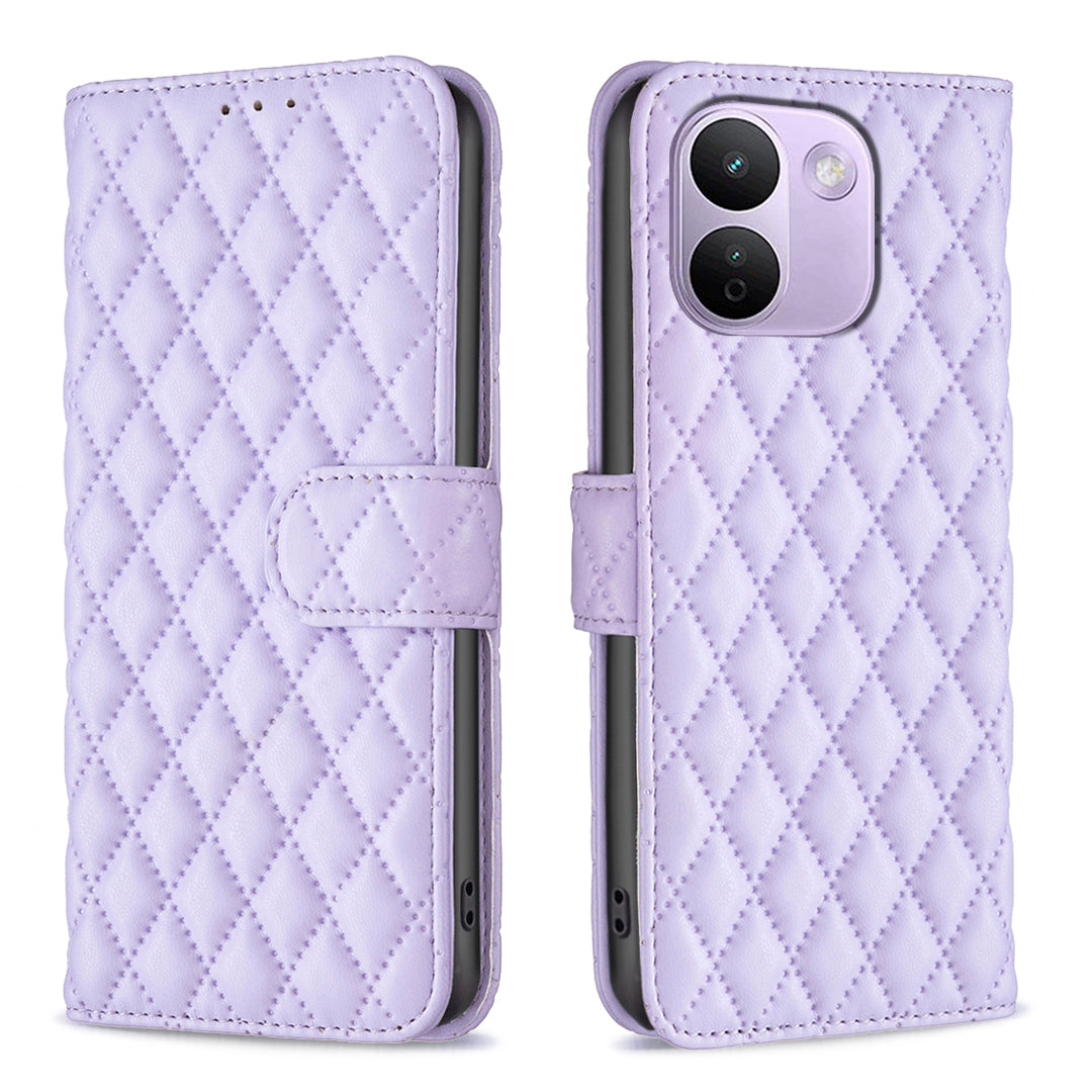 BINFEN COLOR BF Style-14-etui til Xiaomi Redmi Note 17 Pro Max 5G / Xiaomi Redmi Note 17 Pro+ 5G, rhombus-mobilcover i læder med stativ